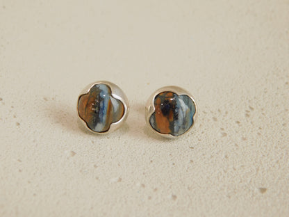 Brown Black and Blue Swirl Woolly Mammoth Stud Earrings