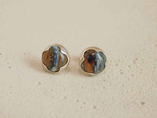 Brown Black and Blue Swirl Woolly Mammoth Stud Earrings