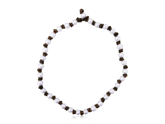 Brown Leather Pearl Necklace