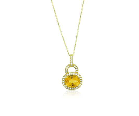 Citrine Diamond Padlock Necklace