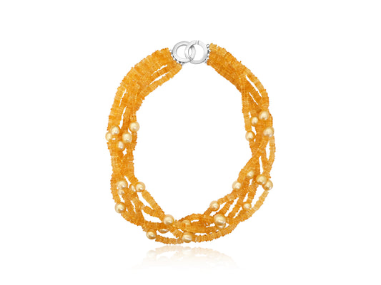 Citrine Golden South Sea Pearl Multi Strand Necklace