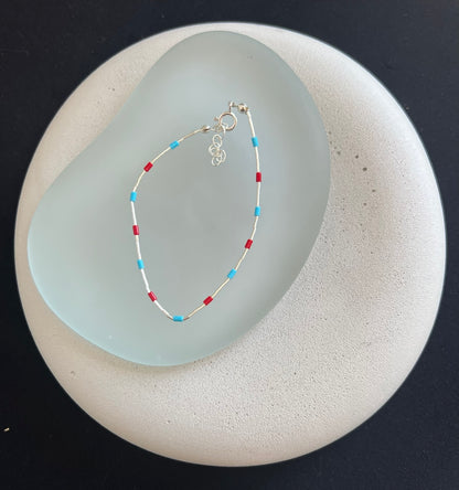 Coral Turquoise Bracelet in Liquid Silver