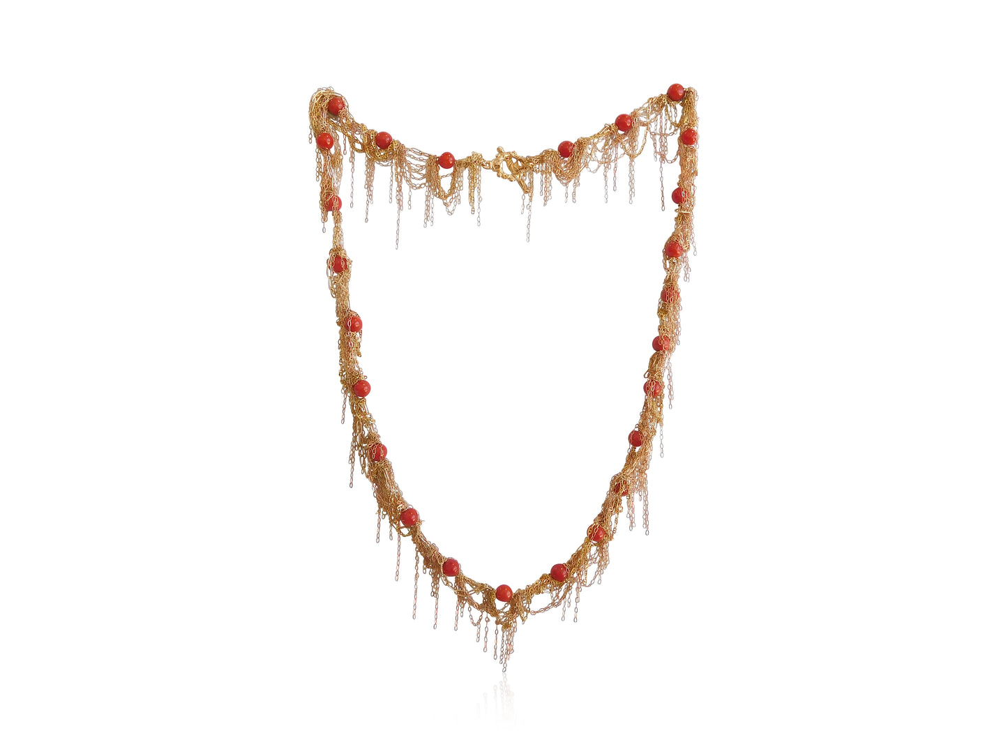 Coral Gold Fringe Necklace