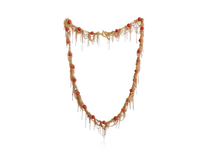 Coral Gold Fringe Necklace