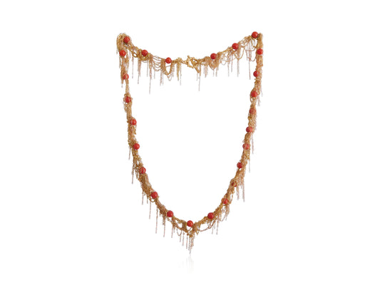 Coral Gold Fringe Necklace
