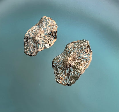 Large Filigree Cut Out Gold Earrings