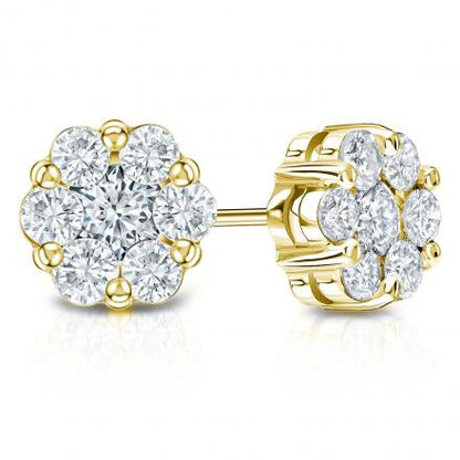 Diamond Cluster Gold Earrings