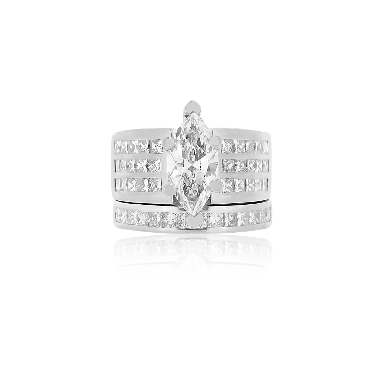 Marquise Wide Diamond and Platinum Wedding Set