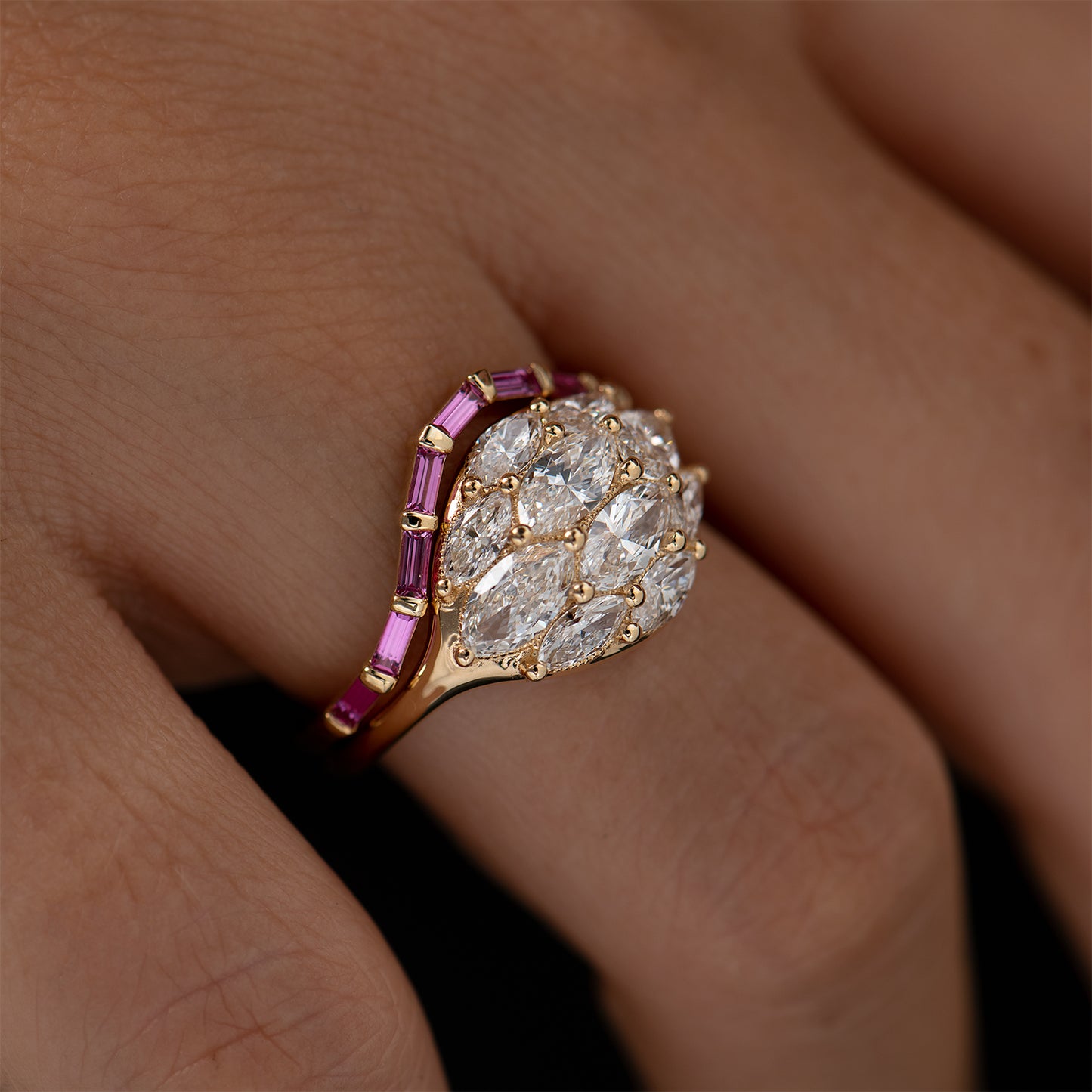 Domed Marquise Diamond Statement Ring