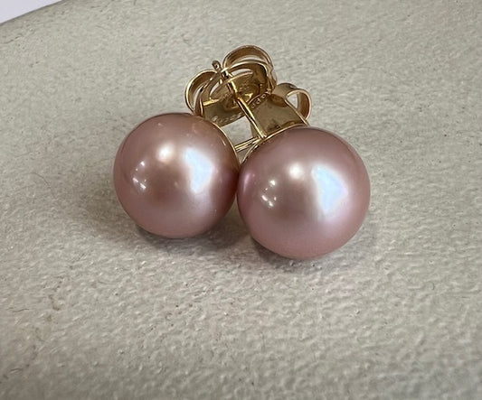 Large Pink Edison Pearl Studs in Gold
