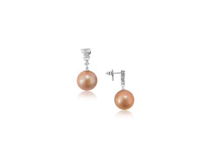Pink Pearl and Diamond Elegant Earrings
