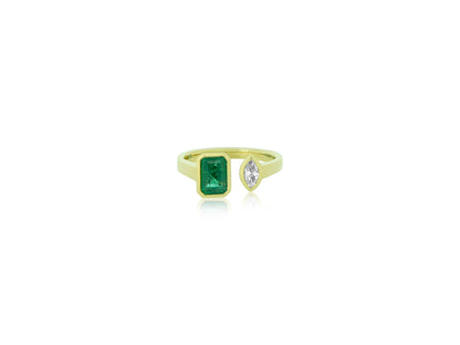 Emerald and Diamond Open Cuff Ring