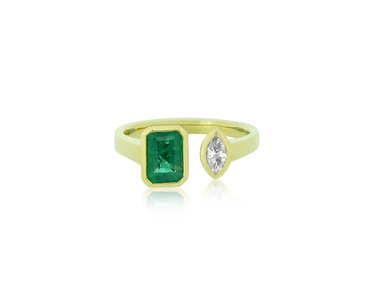 Emerald and Diamond Open Cuff Ring