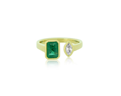 Emerald and Diamond Open Cuff Ring