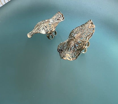 Large Filigree Cut Out Gold Earrings