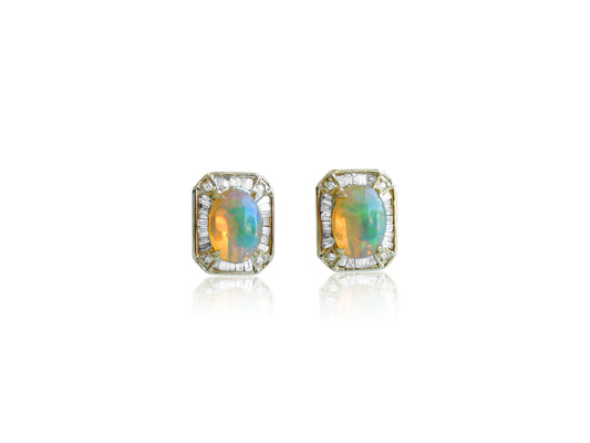 Fire Opal and Diamond Earrings