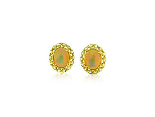 Fire Opal and Diamond Starburst Earrings