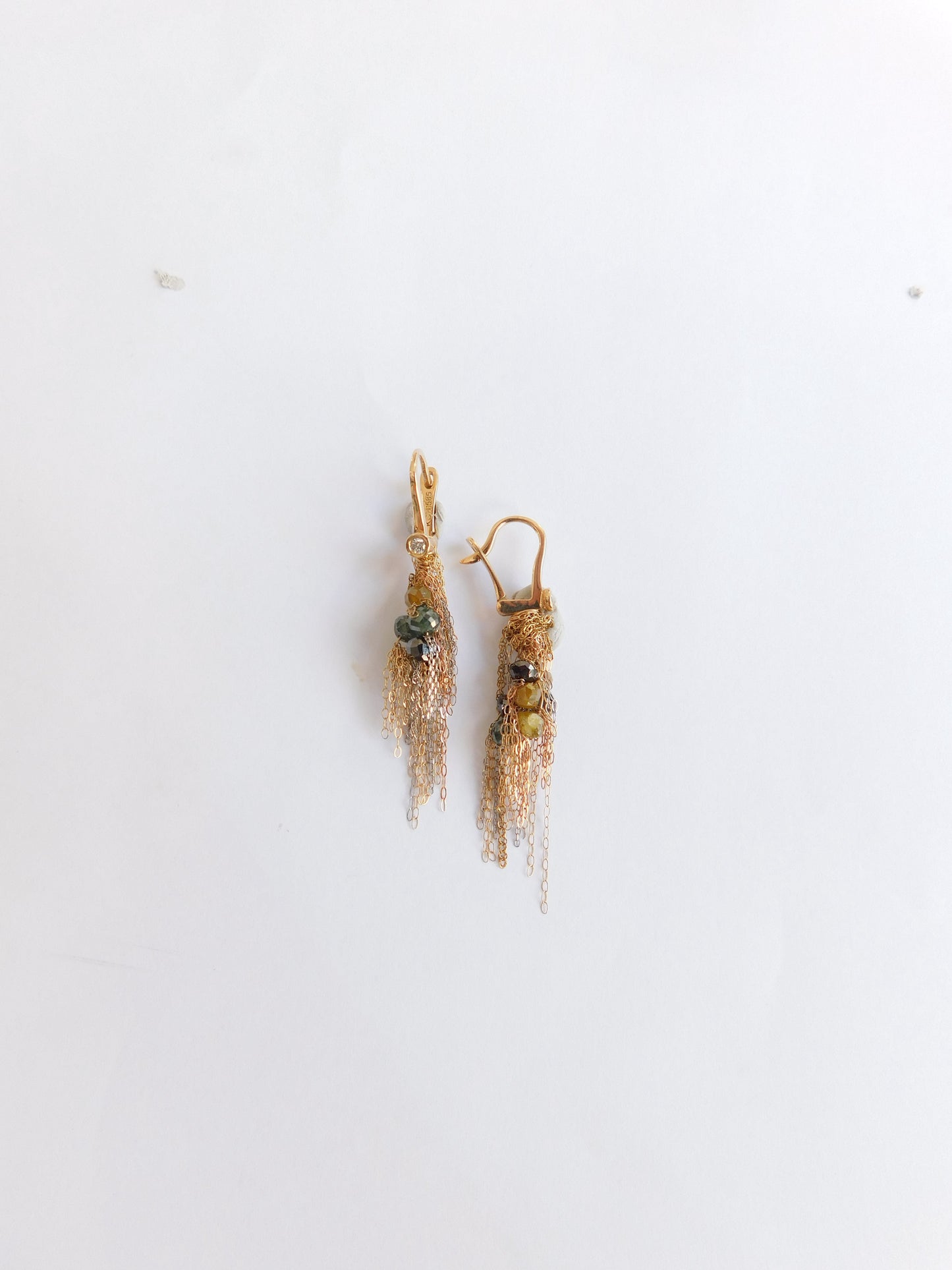 Diamond Beads and Gold Fringe Earrings
