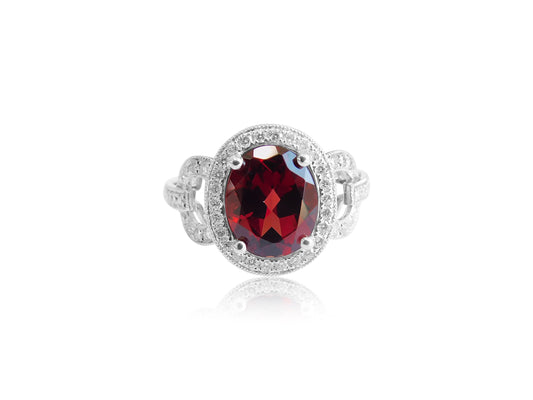 Garnet Ring with Diamond Halo