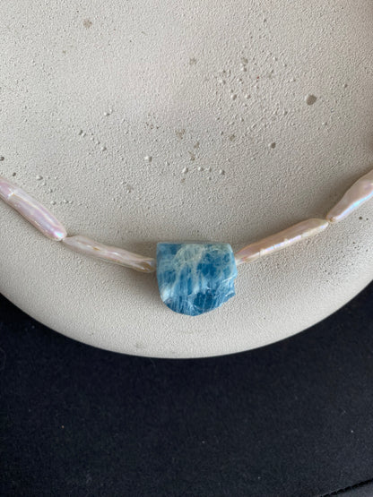 Aquamarine Nugget Pearl Necklace