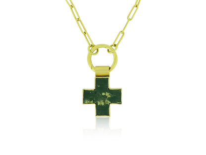 hand fabricated gold framed slate cross