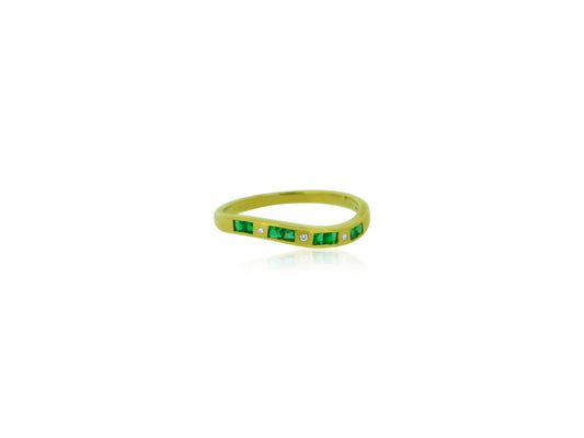 Emerald Diamond Curve Stacking Rings