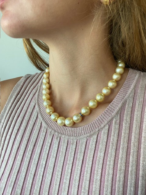 Golden South Sea Pearl Strand with Sapphire Roundel