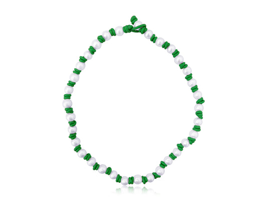 Green Leather Pearl Necklace