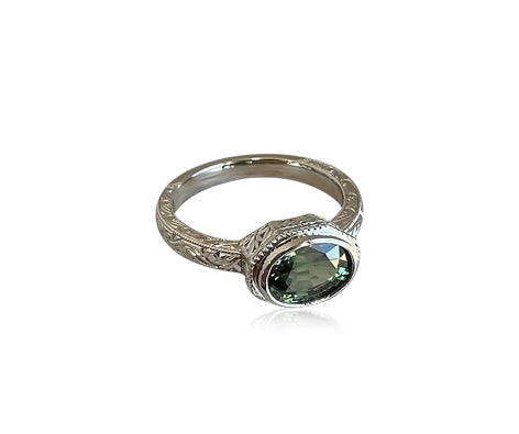 Platinum Hand Etched Green Sapphire Custom