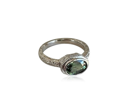 Platinum Hand Etched Green Sapphire Custom