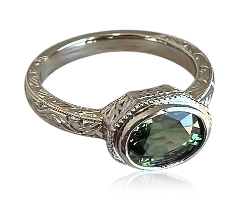 Platinum Hand Etched Green Sapphire Custom