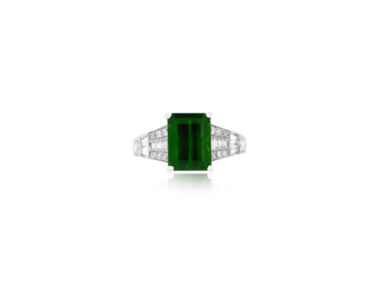 Green Tourmaline and Diamond Ring