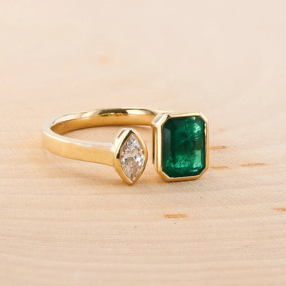 Emerald and Diamond Open Cuff Ring