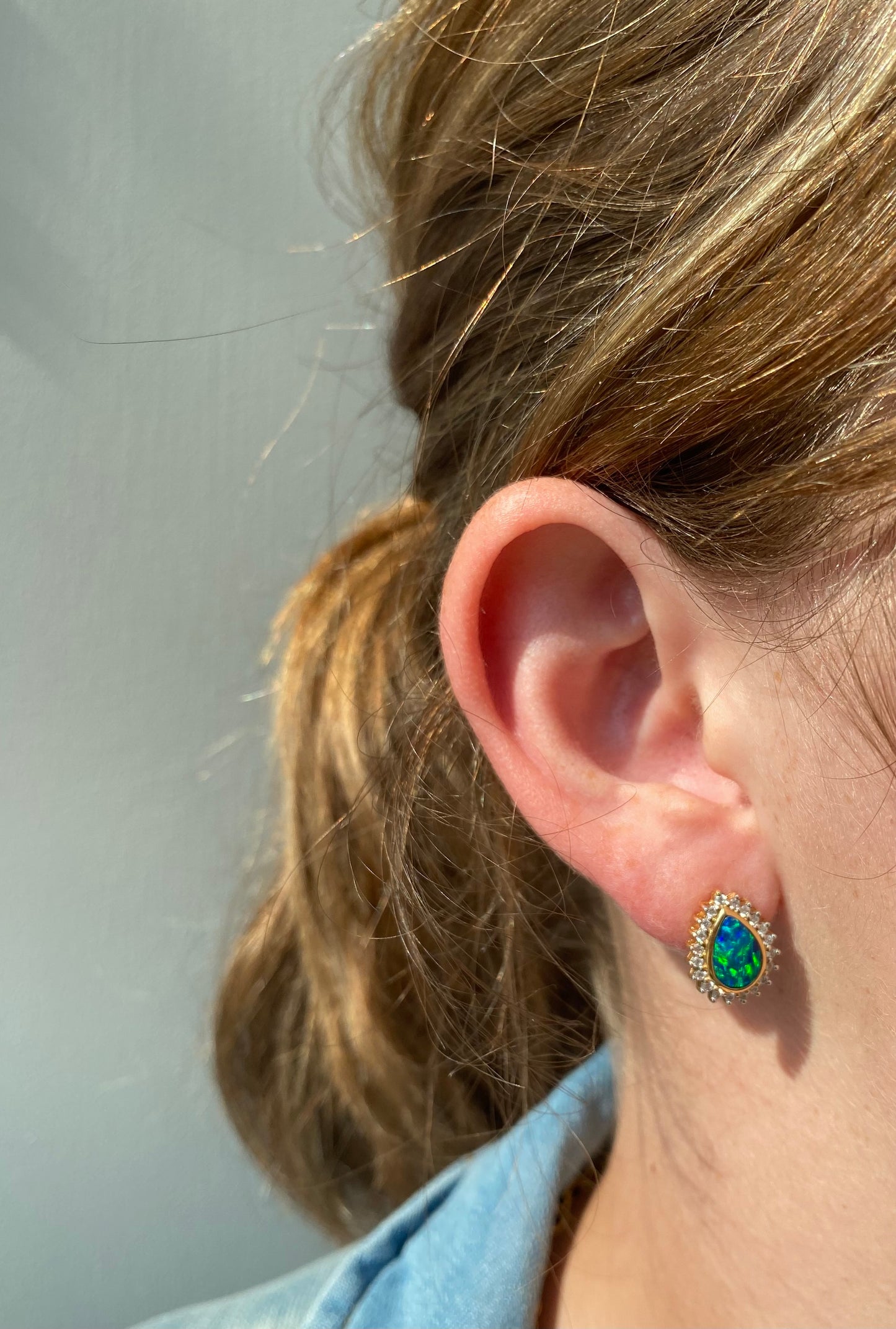 Opal Earrings with Diamond Halo