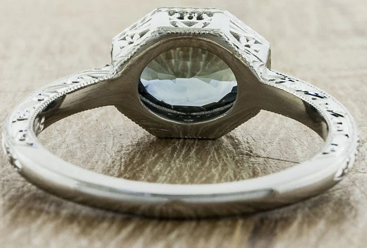 Platinum Hand Etched Green Sapphire Custom