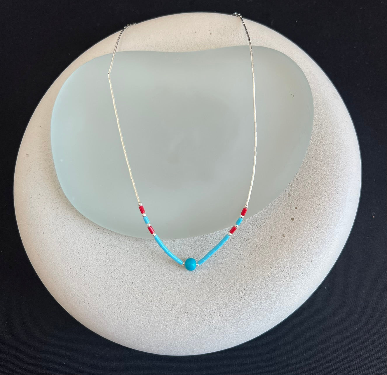 Coral Turquoise and Liquid Silver Necklace