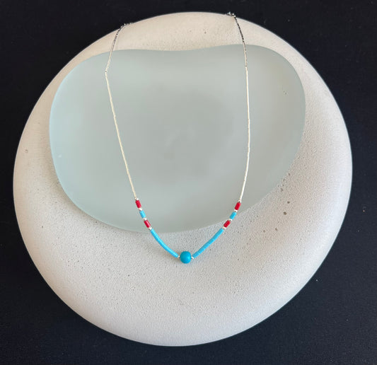 Coral Turquoise and Liquid Silver Necklace