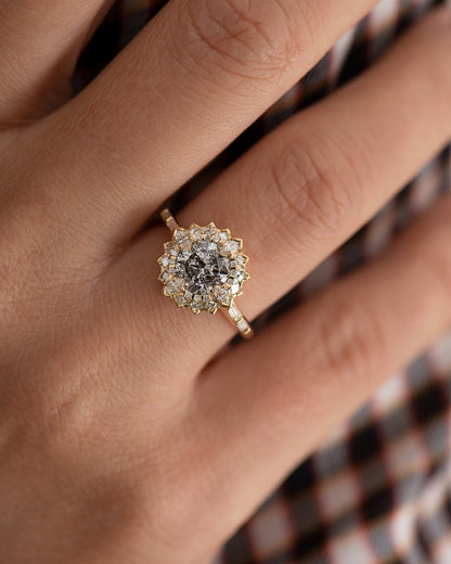 Salt and Pepper Diamond Lotus Ring