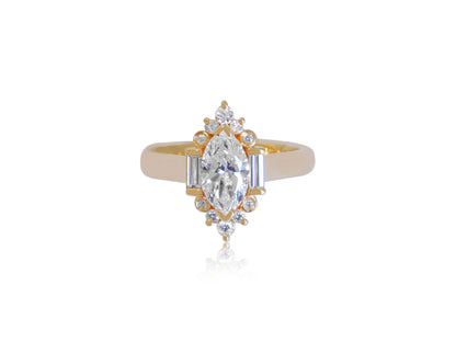 Natural Marquise Baguette Engagement Ring