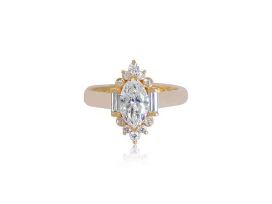 Natural Marquise Baguette Engagement Ring