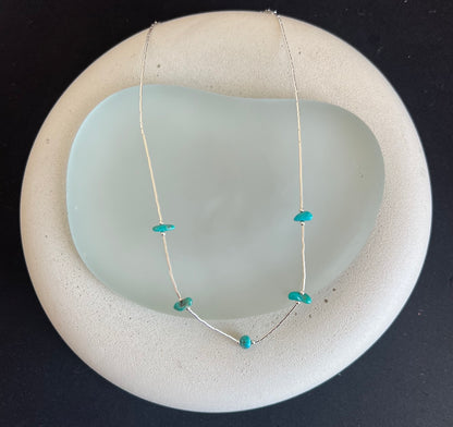 Liquid Silver Necklace with Turquoise Nuggets