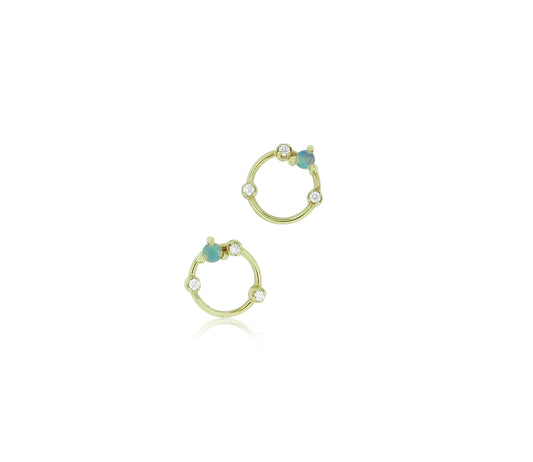 Opal and diamond delicate orb earrings