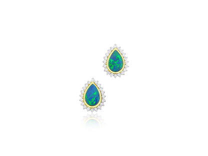 Opal Earrings with Diamond Halo