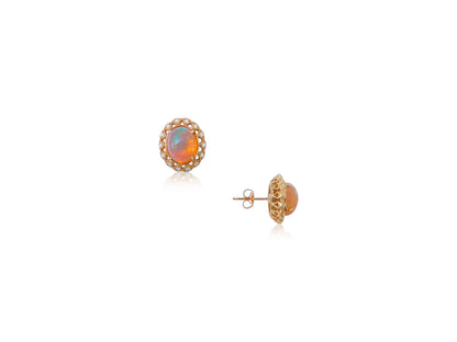 Fire Opal and Diamond Starburst Earrings