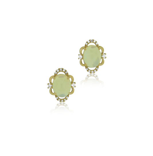Opal Diamond Rose Gold Scalloped Earrings