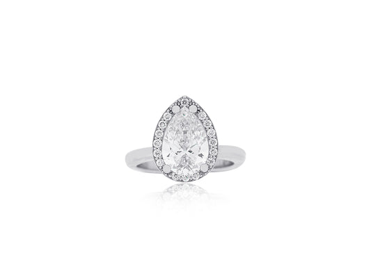 Halo Accented Pear Diamond Ring