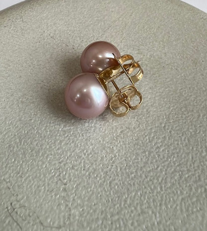 Large Pink Edison Pearl Studs in Gold
