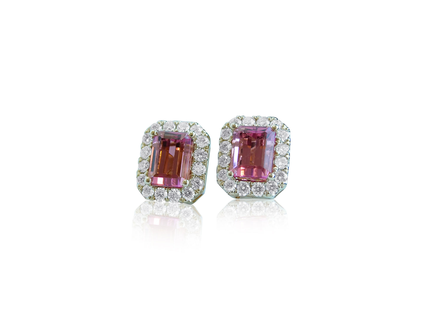Vivid Pink Gemstone and Diamond Earrings