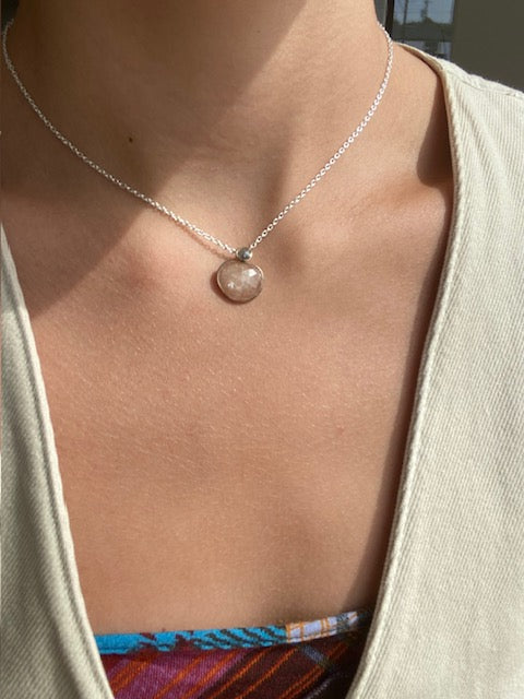 Peach Rosecut Sapphire with Grey Diamond