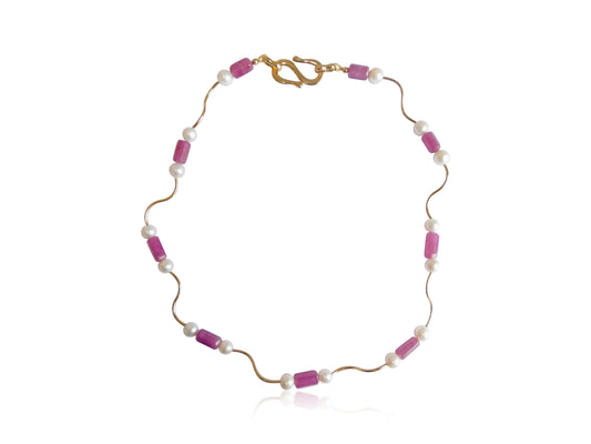 Ruby Cylinder Gold Necklace